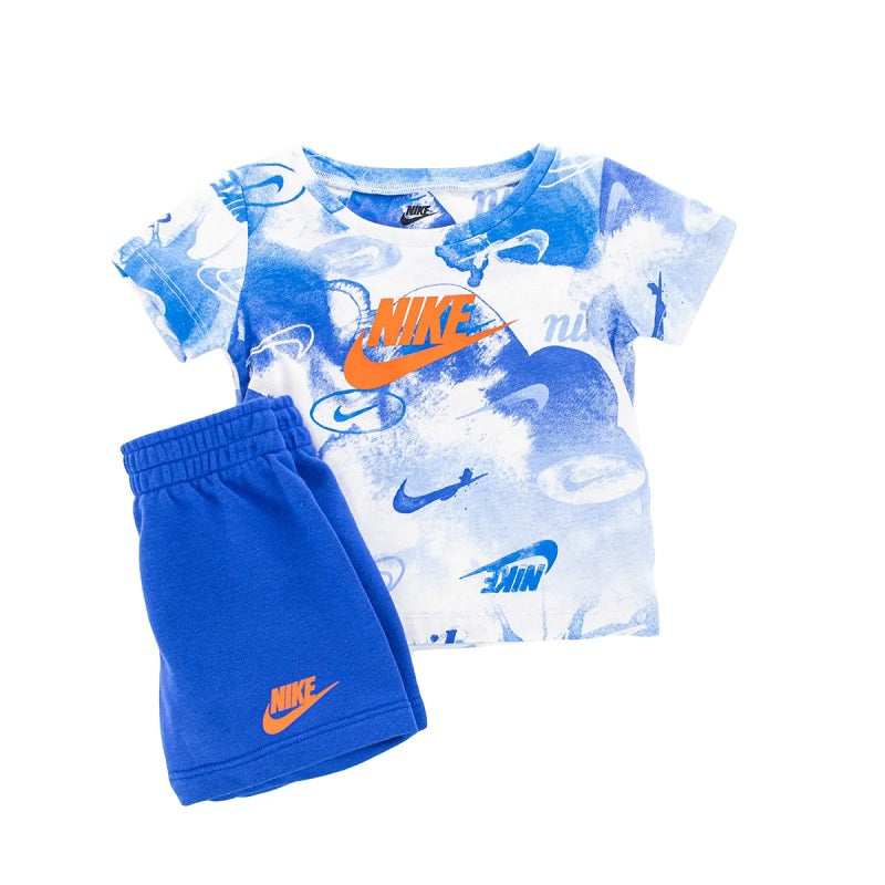 Completo Bambino Nike Tye Die Set Shirt Shorts Azzurro Blu 66J295U89