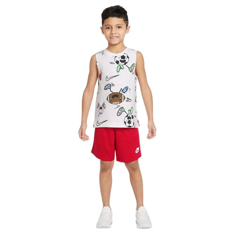 Completo Bambino Nike Emoji Muscle Set Canotta Shorts Bianco Rosso 86J528U10